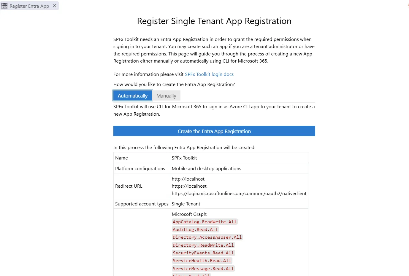 entra app reg form
